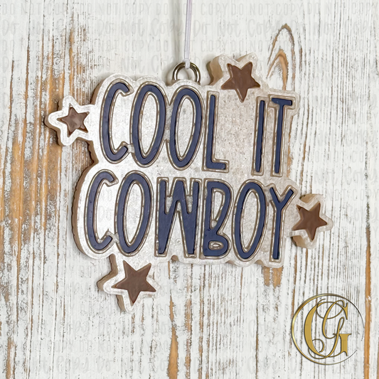 Brown Blue Cool It Cowboy Car Freshie