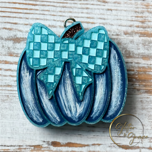 Blue Checker Bow Pumpkin Car Freshie