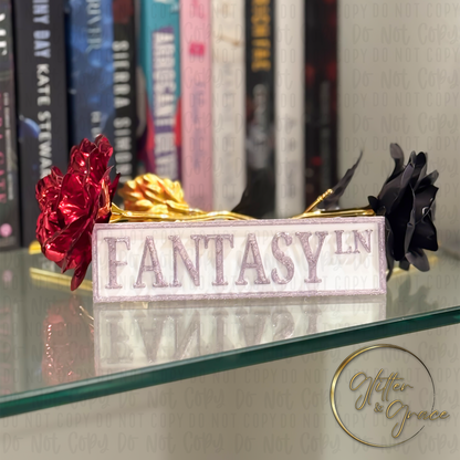 3d printed street sign saying fantasy lane for book shelves or home decor