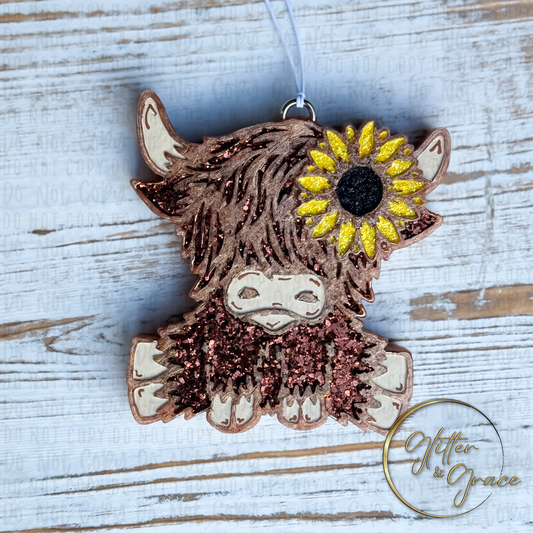 Flower Highland Cow Car Freshie