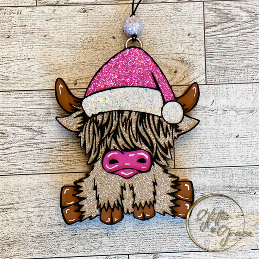 Holiday Highland Cow Car Freshie