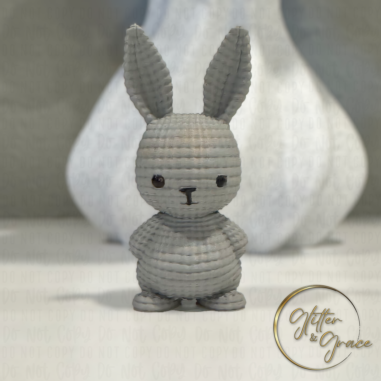 3d printed bunny figurine with a knitted look