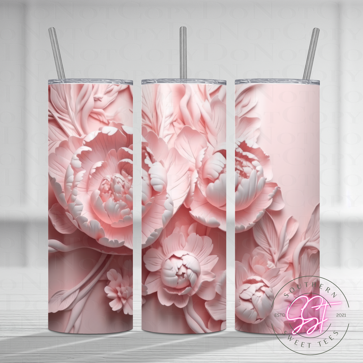 20oz skinny straight sublimated tumbler with a 3d design of florals