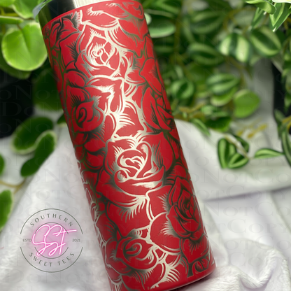 Rose 20oz Skinny Laser Engraved Tumbler