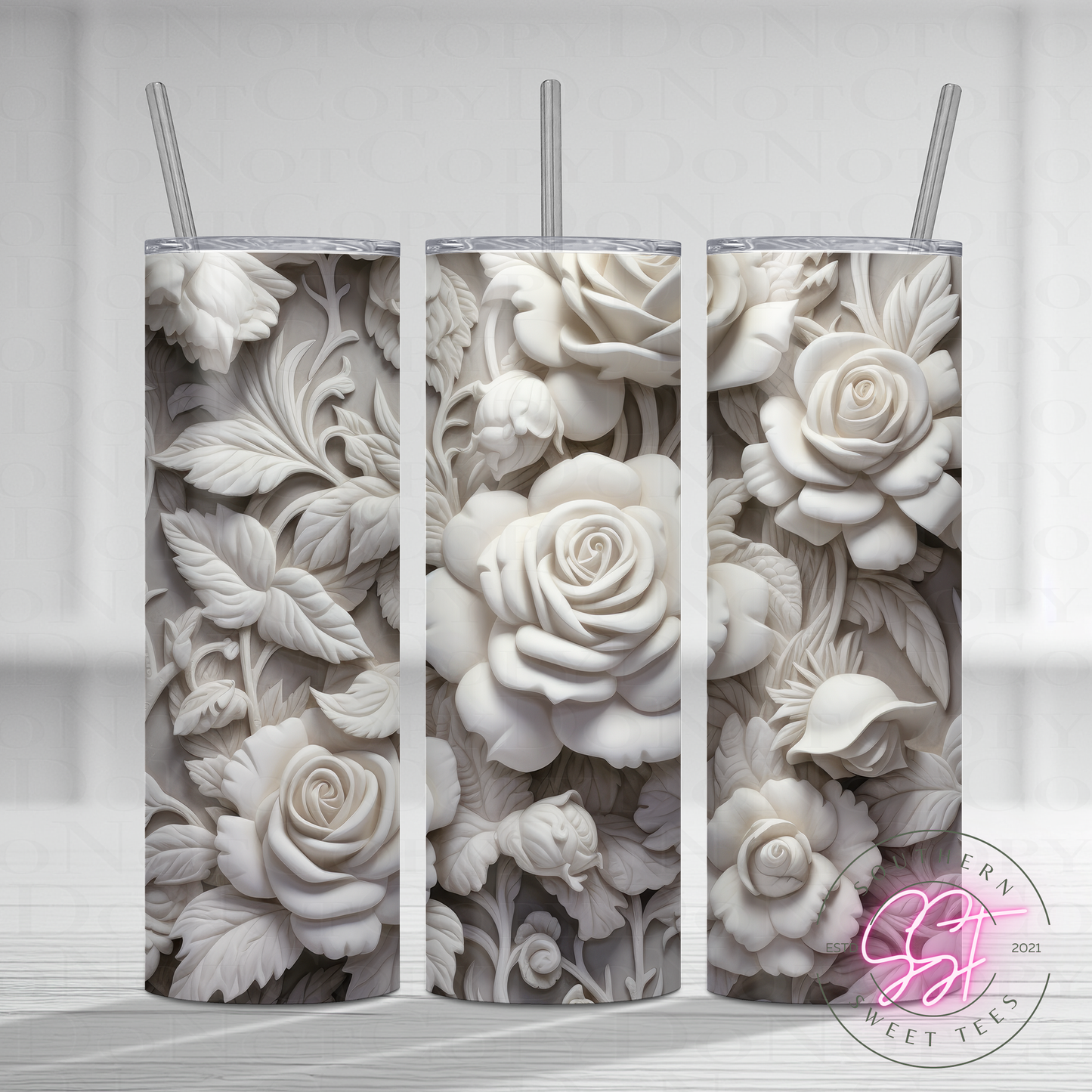 20oz skinny straight sublimated tumbler with a 3d design of florals