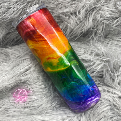 Rainbow alcohol ink swirled 20oz skinny tumbler