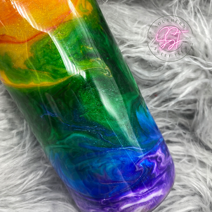 Rainbow alcohol ink swirled 20oz skinny tumbler