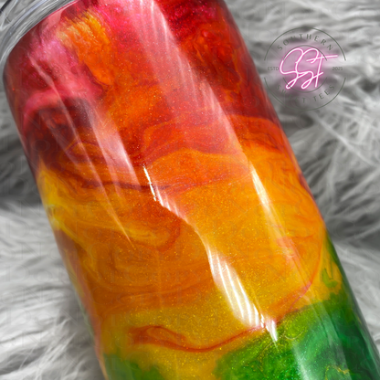 Rainbow alcohol ink swirled 20oz skinny tumbler