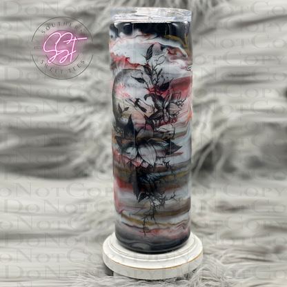 Red white black and gold alcohol ink swirled 20oz tumbler