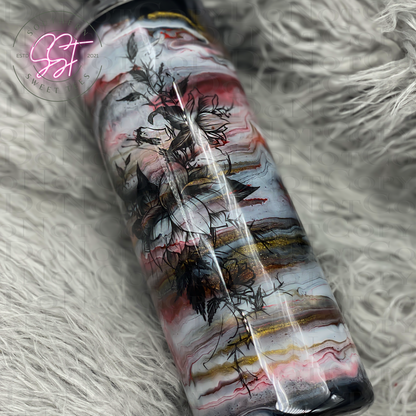 Red white black and gold alcohol ink swirled 20oz tumbler