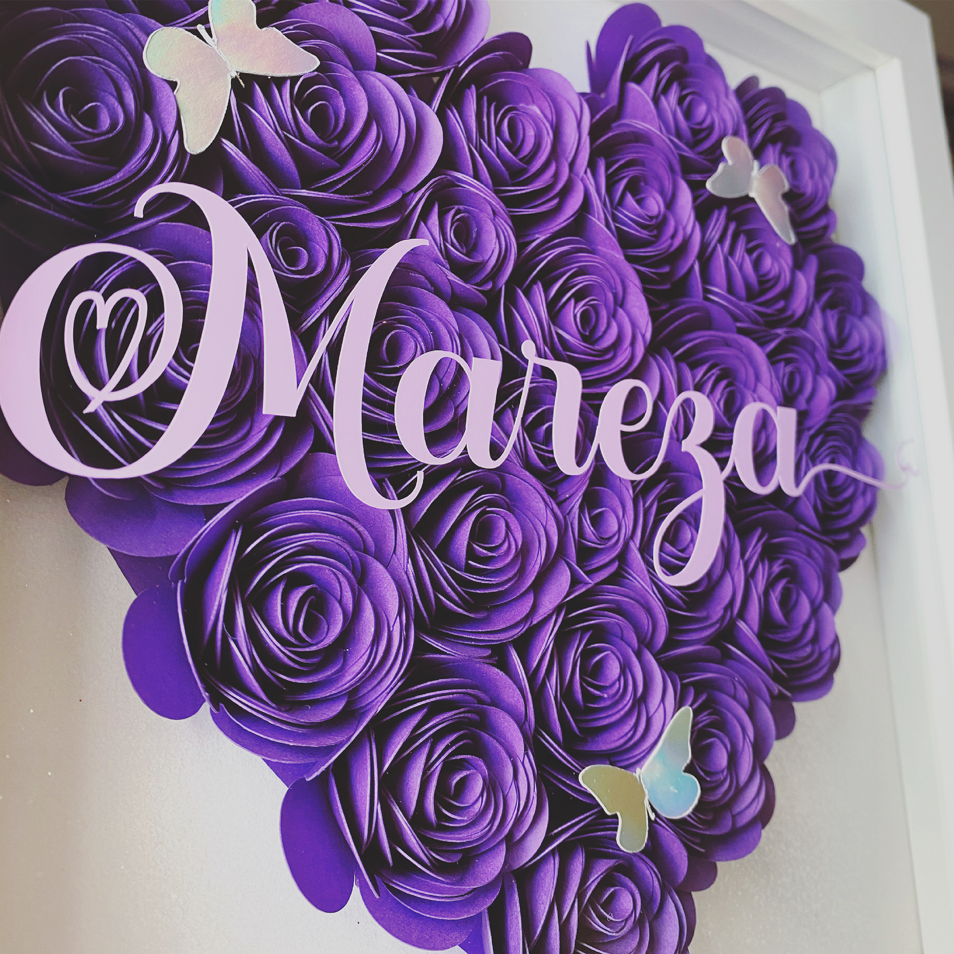 Personalized solid purple 12x12 paper flower heart shadowbox